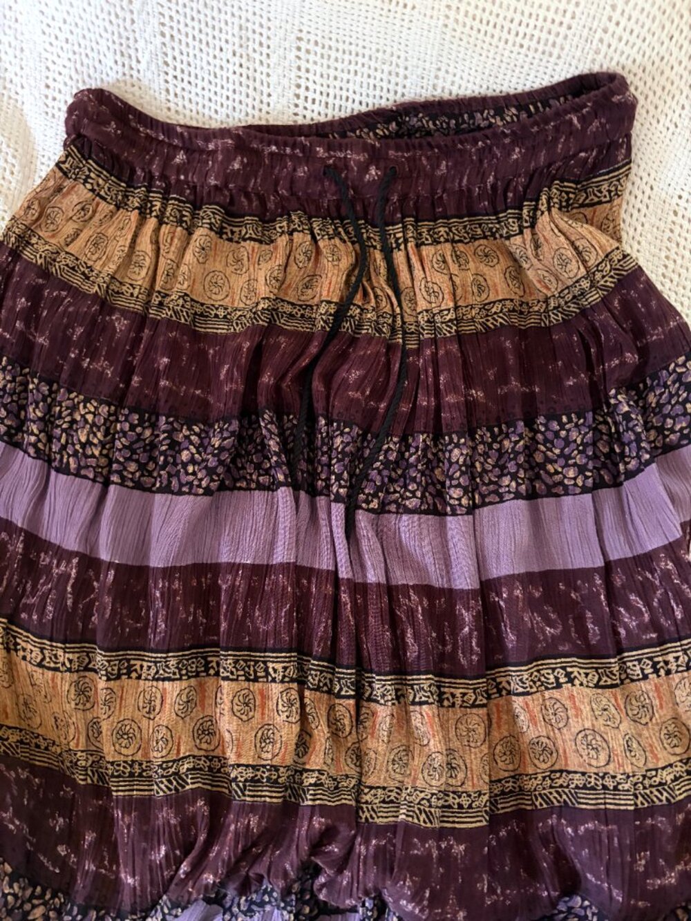 Patterned Maroon, Purple, and Gold Skirt with Bells - Picture 4 of 5